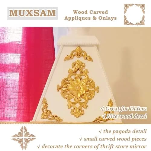 MUXSAM 4Pcs Wood Carved Appliques No.1 | Vintage European Style Decor (8x8cm) thumbnail 6