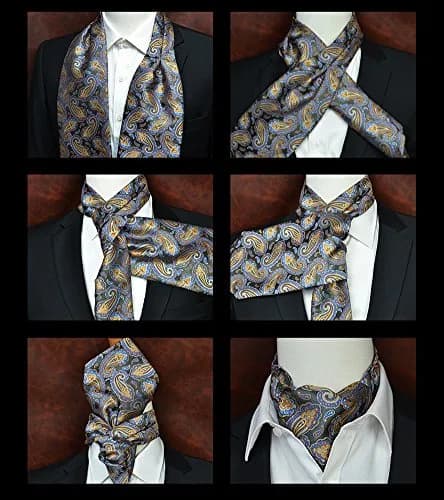 Secdtie Ascot Tie Blue Paisley Floral Silk 117cm | Elegant Formal & Casual Accessory thumbnail 3