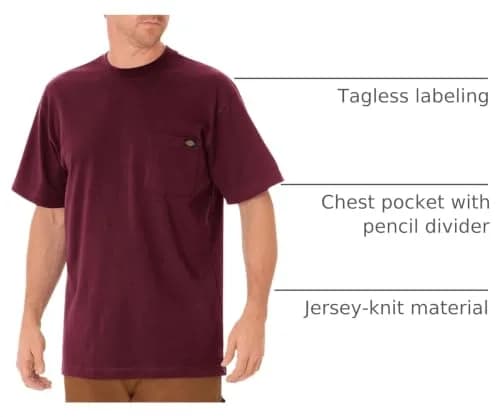 Dickies Heavyweight Crew Neck Short Sleeve Tee in Burgundy, XX-Large | Durable Cotton Comfort for Men thumbnail 4