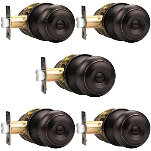 Probrico Oil Rubbed Bronze Door Knobs Privacy Lock for Bathroom Bedroom | ANSI Grade 3, 200K+ Cycles, 5 Pack thumbnail 1