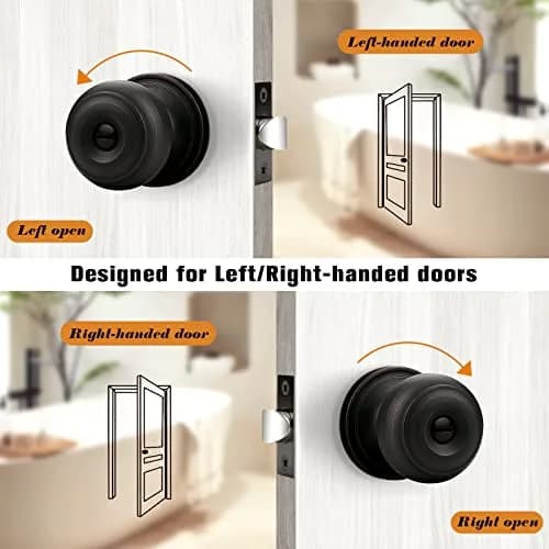 Probrico Oil Rubbed Bronze Door Knobs Privacy Lock for Bathroom Bedroom | ANSI Grade 3, 200K+ Cycles, 5 Pack thumbnail 5
