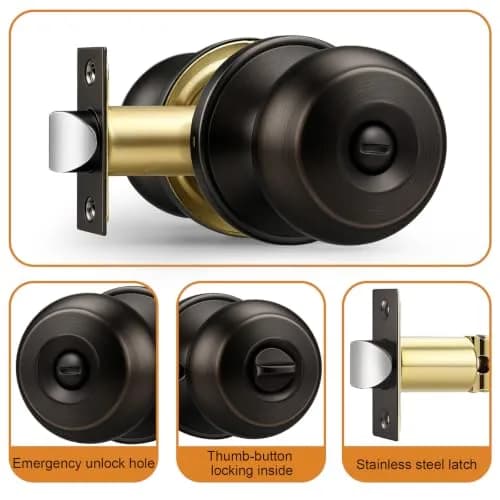 Probrico Oil Rubbed Bronze Door Knobs Privacy Lock for Bathroom Bedroom | ANSI Grade 3, 200K+ Cycles, 5 Pack thumbnail 7