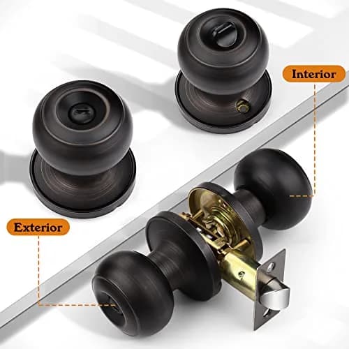 Probrico Oil Rubbed Bronze Door Knobs Privacy Lock for Bathroom Bedroom | ANSI Grade 3, 200K+ Cycles, 5 Pack thumbnail 3