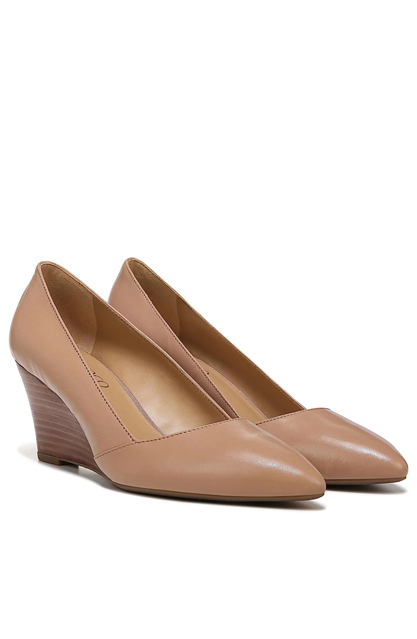 Franco Sarto Women's Frankie Pump, Cool Taupe Leather, 7 M | 2.5 inch wedge heel, slip-on style, eco-friendly lining