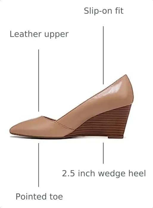 Franco Sarto Women's Frankie Pump, Cool Taupe Leather, 7 M | 2.5 inch wedge heel, slip-on style, eco-friendly lining thumbnail 4