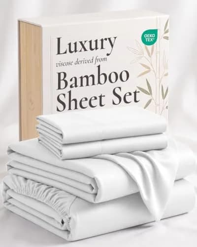 Hotel Sheets Direct White 4 Piece Bamboo Viscose Sheet Set Full Size | Cooling & Breathable Luxury Bedding thumbnail 1