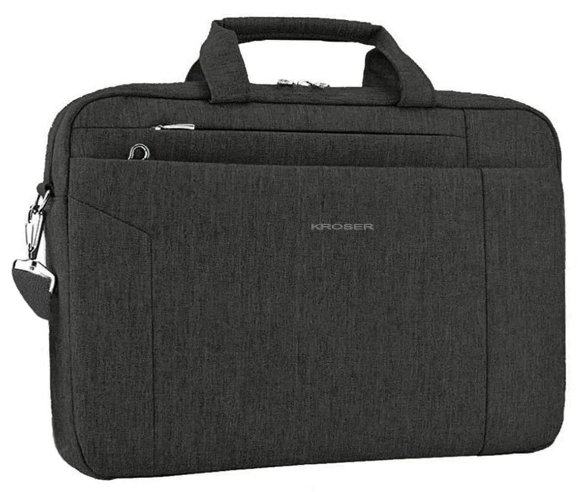 KROSER 15.6 Inch Laptop Briefcase | Waterproof, TSA Friendly, Lightweight & Stylish — Black