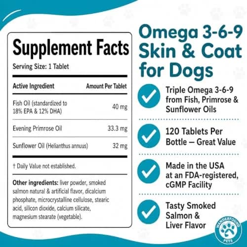 Pawsitive Omega 3-6-9 for Dogs | Skin & Coat Support with EPA & DHA Fish Oil, Smoked Salmon & Liver Flavor, 120 Chewable Tablets thumbnail 5