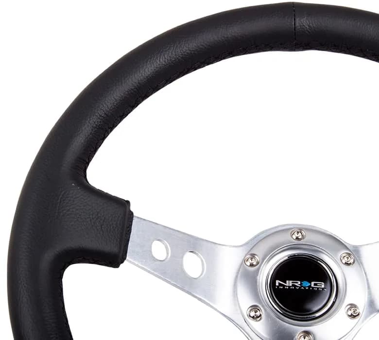NRG Innovations NRG-RST-006SL Reinforced Steering Wheel 350mm Sport Steering Wheel (3" Deep), Silver Spoke with Round Holes, Black Leather | Universal Fit thumbnail 3