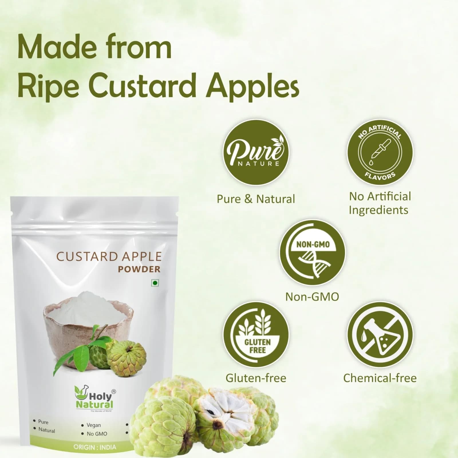 Holy Natural Custard Apple Powder 200g (7.05 Oz) | Organic Fruit Powder for Baking & Smoothies - view 5