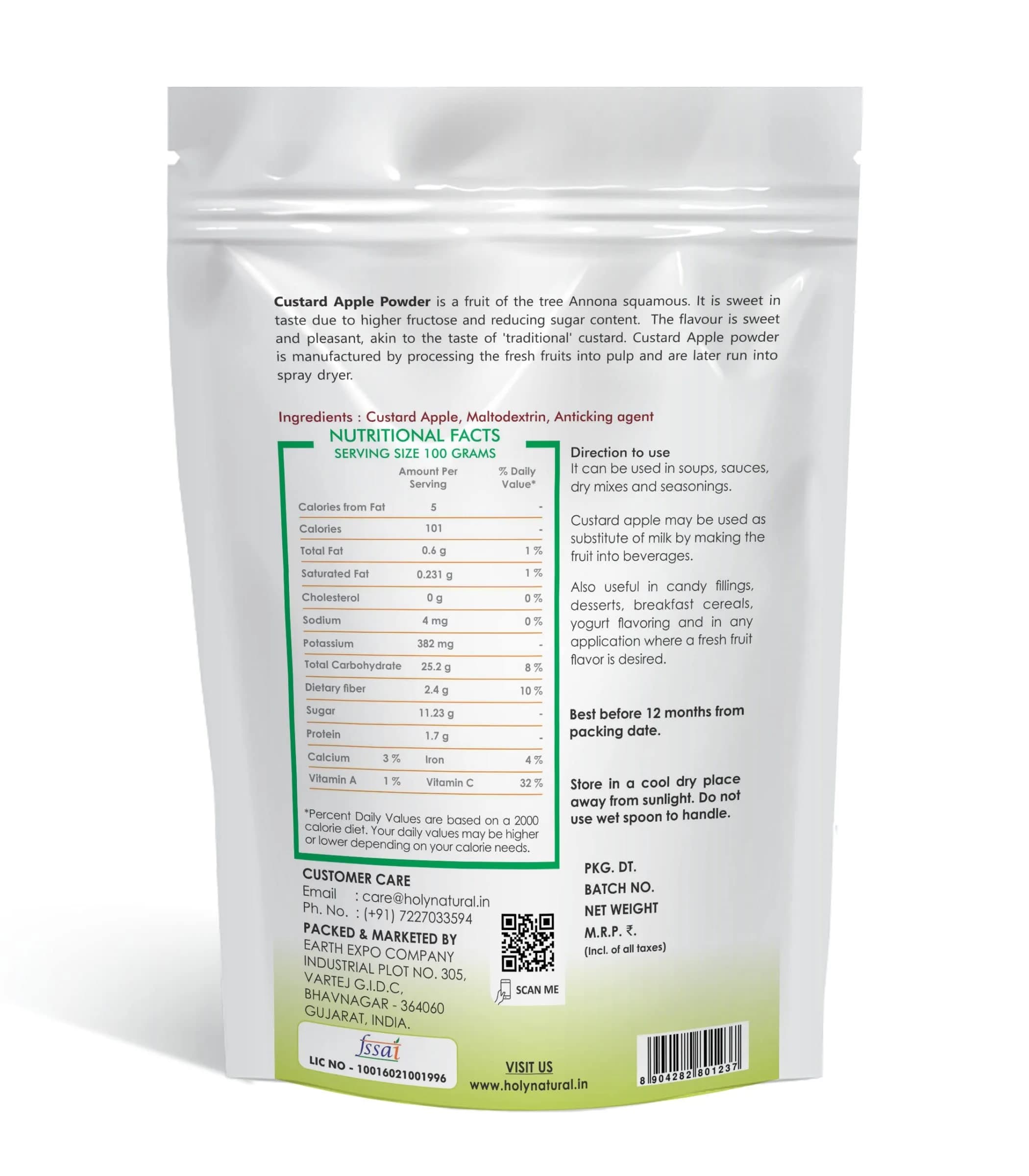 Holy Natural Custard Apple Powder 200g (7.05 Oz) | Organic Fruit Powder for Baking & Smoothies - view 2