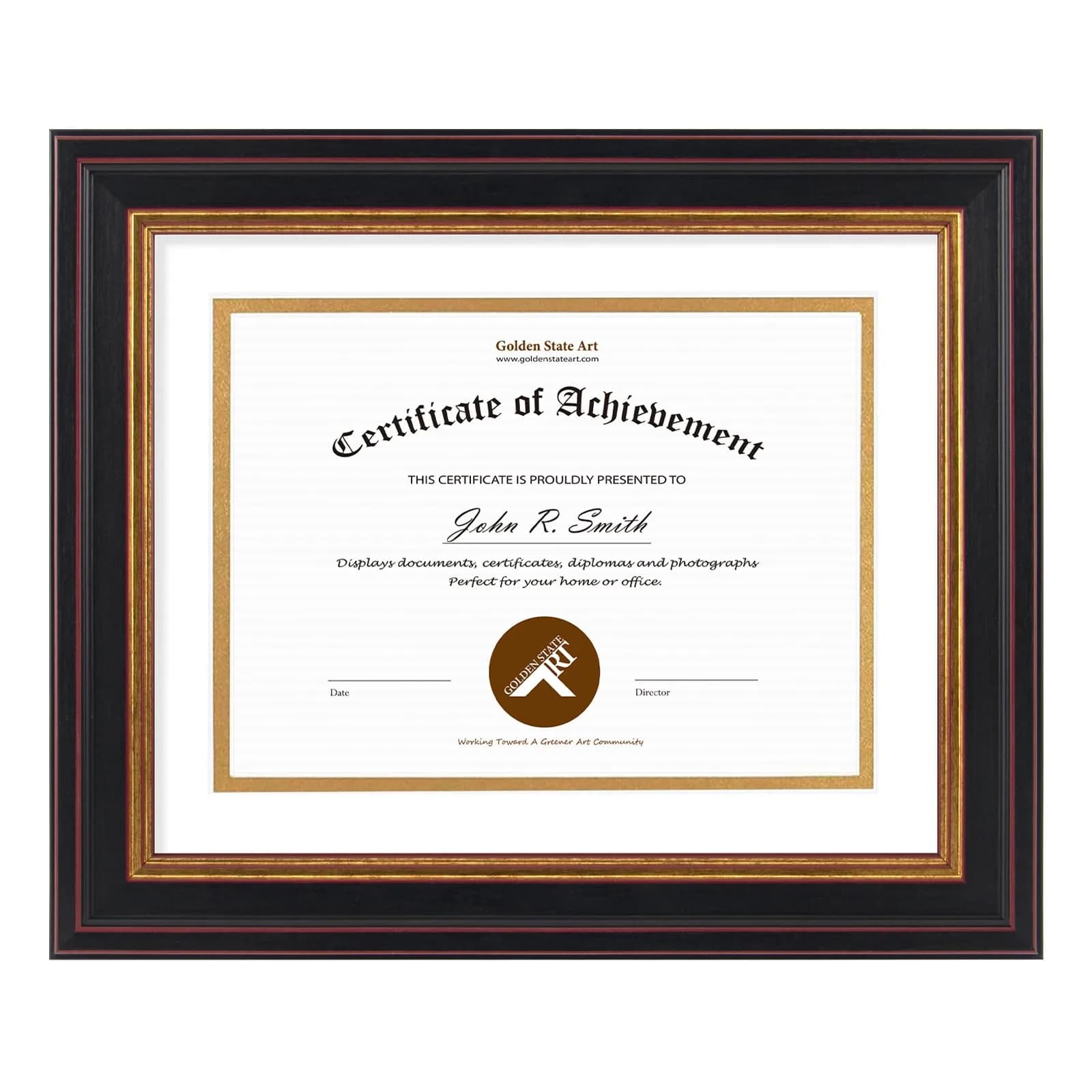 Golden State Art 8x10 Frame White Over Gold Double Mat for 6x8 Diploma | Elegant Wall & Tabletop Display — Double Mat (White/Gold) / 6x8 - Diploma