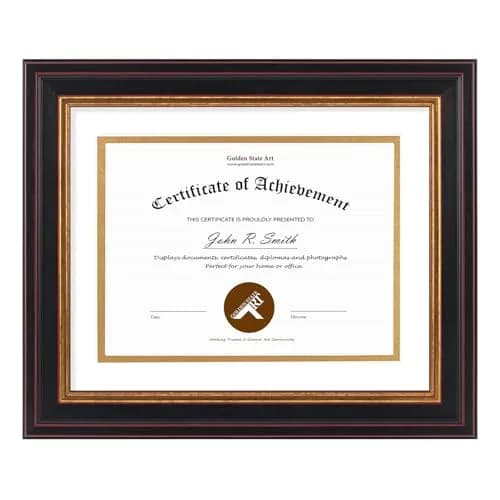 Golden State Art 8x10 Frame White Over Gold Double Mat for 6x8 Diploma | Elegant Wall & Tabletop Display thumbnail 1