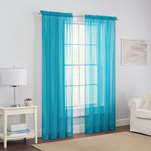 Pairs to Go Victoria Voile Modern Sheer Rod Pocket Window Curtains for Living Room (2 Panels), 59 in x 95 in, Turquoise thumbnail 1