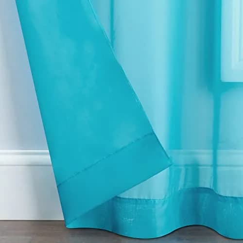 Pairs to Go Victoria Voile Modern Sheer Rod Pocket Window Curtains for Living Room (2 Panels), 59 in x 95 in, Turquoise thumbnail 4