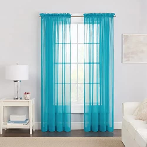 Pairs to Go Victoria Voile Modern Sheer Rod Pocket Window Curtains for Living Room (2 Panels), 59 in x 95 in, Turquoise thumbnail 2