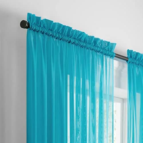 Pairs to Go Victoria Voile Modern Sheer Rod Pocket Window Curtains for Living Room (2 Panels), 59 in x 95 in, Turquoise thumbnail 3