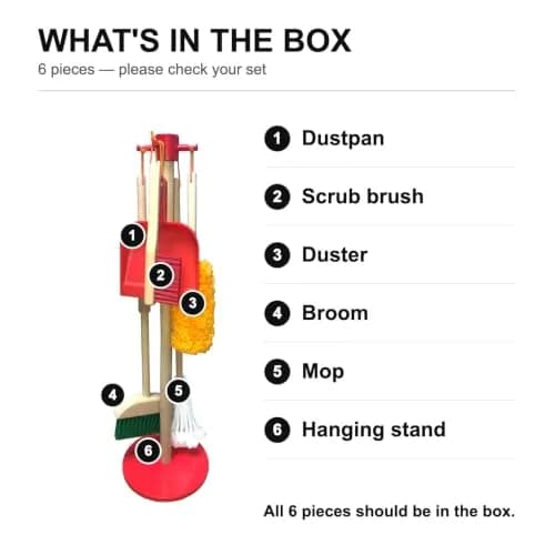 G & F Products Kids Wooden Cleaning Set 6 Pieces | Pretend-Play Housekeeping Toy for Toddlers & Kids, Multicolor thumbnail 6