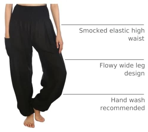 LOFBAZ Women Harem Pants Yoga Festival Clothing Boho Bohemian Solid Black XL | Flowy Rayon, High Waist, Comfortable Fit thumbnail 4