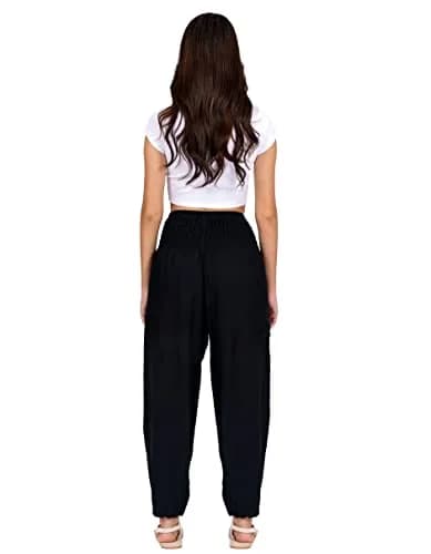 LOFBAZ Women Harem Pants Yoga Festival Clothing Boho Bohemian Solid Black XL | Flowy Rayon, High Waist, Comfortable Fit thumbnail 2