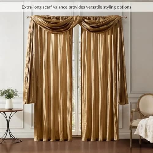 Threadmade Athena Faux Silk Window Curtain and Scarf Set, Gold - 52" W x 95" L | Elegant Drapery for Home thumbnail 4