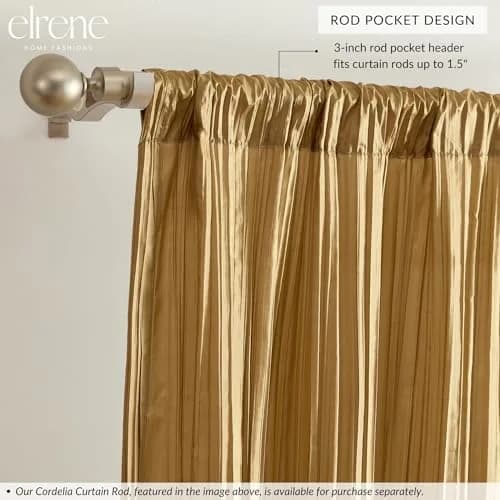 Threadmade Athena Faux Silk Window Curtain and Scarf Set, Gold - 52" W x 95" L | Elegant Drapery for Home thumbnail 3