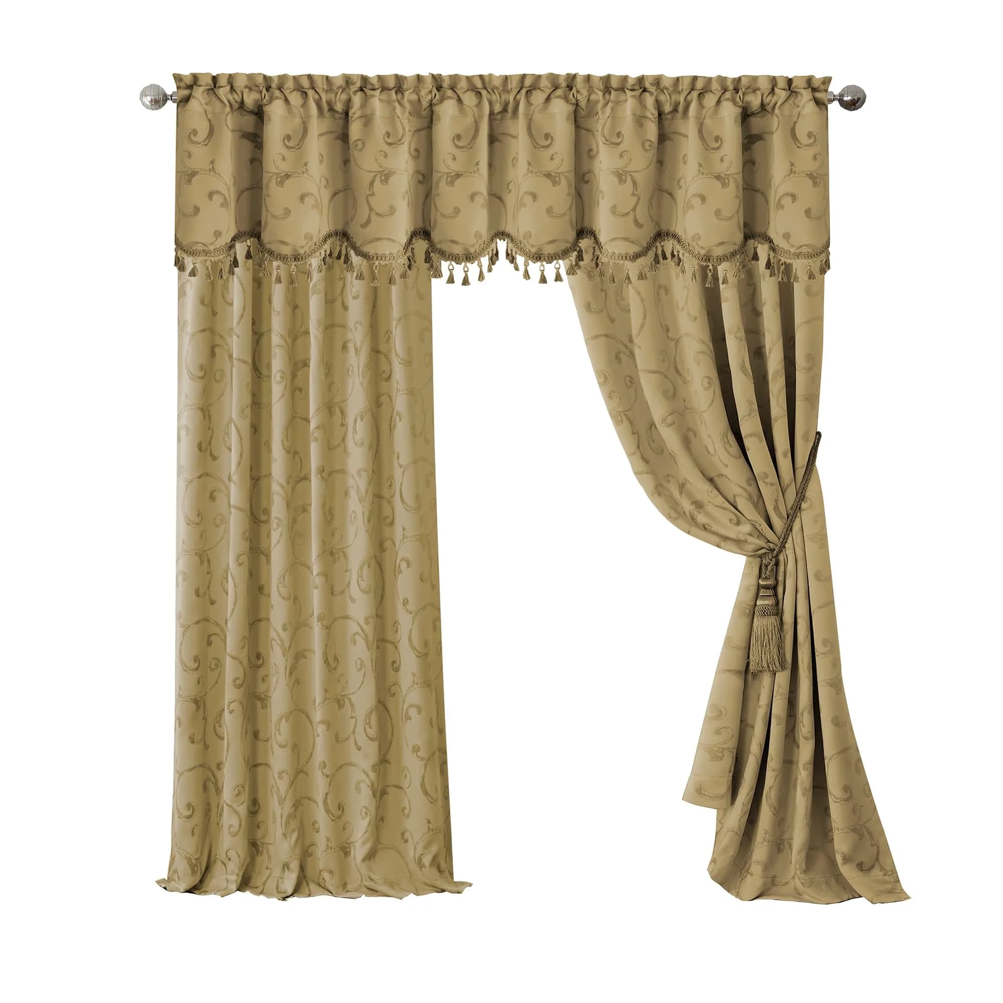Threadmade Mia Jacquard Scroll Blackout Window Curtain, Gold - 52"W x 95"L | Elegant Sun-Blocking Opulence — Gold / 52"W x 95"L