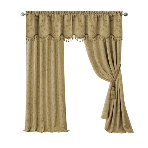 Threadmade Mia Jacquard Scroll Blackout Window Curtain, Gold - 52"W x 95"L | Elegant Sun-Blocking Opulence thumbnail 1
