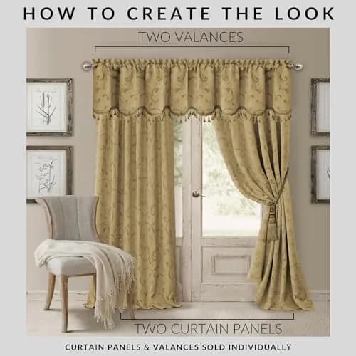 Threadmade Mia Jacquard Scroll Blackout Window Curtain, Gold - 52"W x 95"L | Elegant Sun-Blocking Opulence thumbnail 4