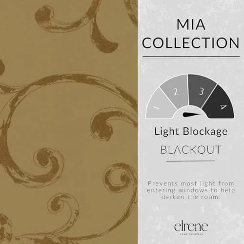 Threadmade Mia Jacquard Scroll Blackout Window Curtain, Gold - 52"W x 95"L | Elegant Sun-Blocking Opulence thumbnail 5