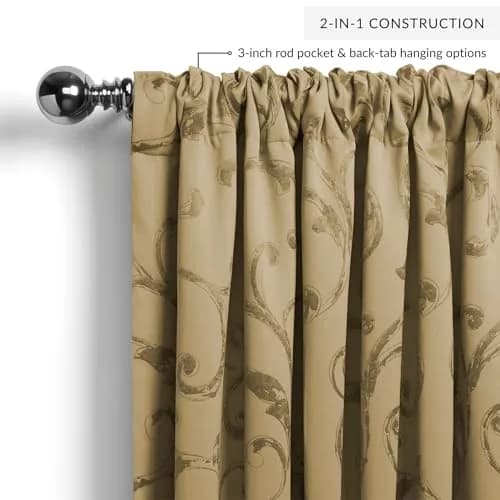 Threadmade Mia Jacquard Scroll Blackout Window Curtain, Gold - 52"W x 95"L | Elegant Sun-Blocking Opulence thumbnail 3
