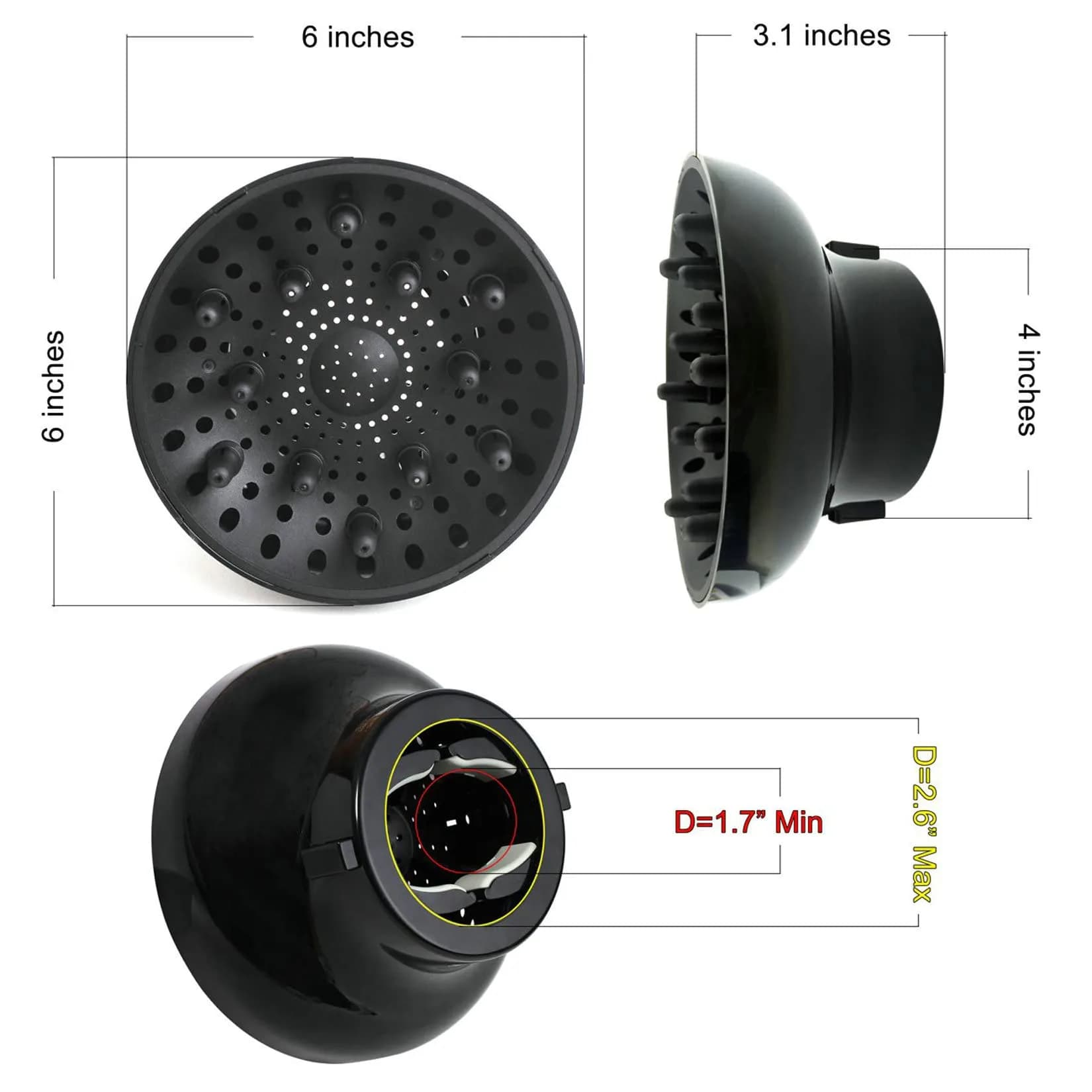 Hairizone Universal Hair Diffuser for Curly & Wavy Hair | 15.7 cm (6.2 in) Diameter, Shiny Black - view 7