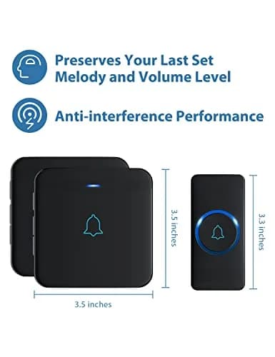AVANTEK Wireless Doorbell Kit 1300 ft Range, Black | Waterproof Transmitter & 2 Plug-in Receivers thumbnail 5