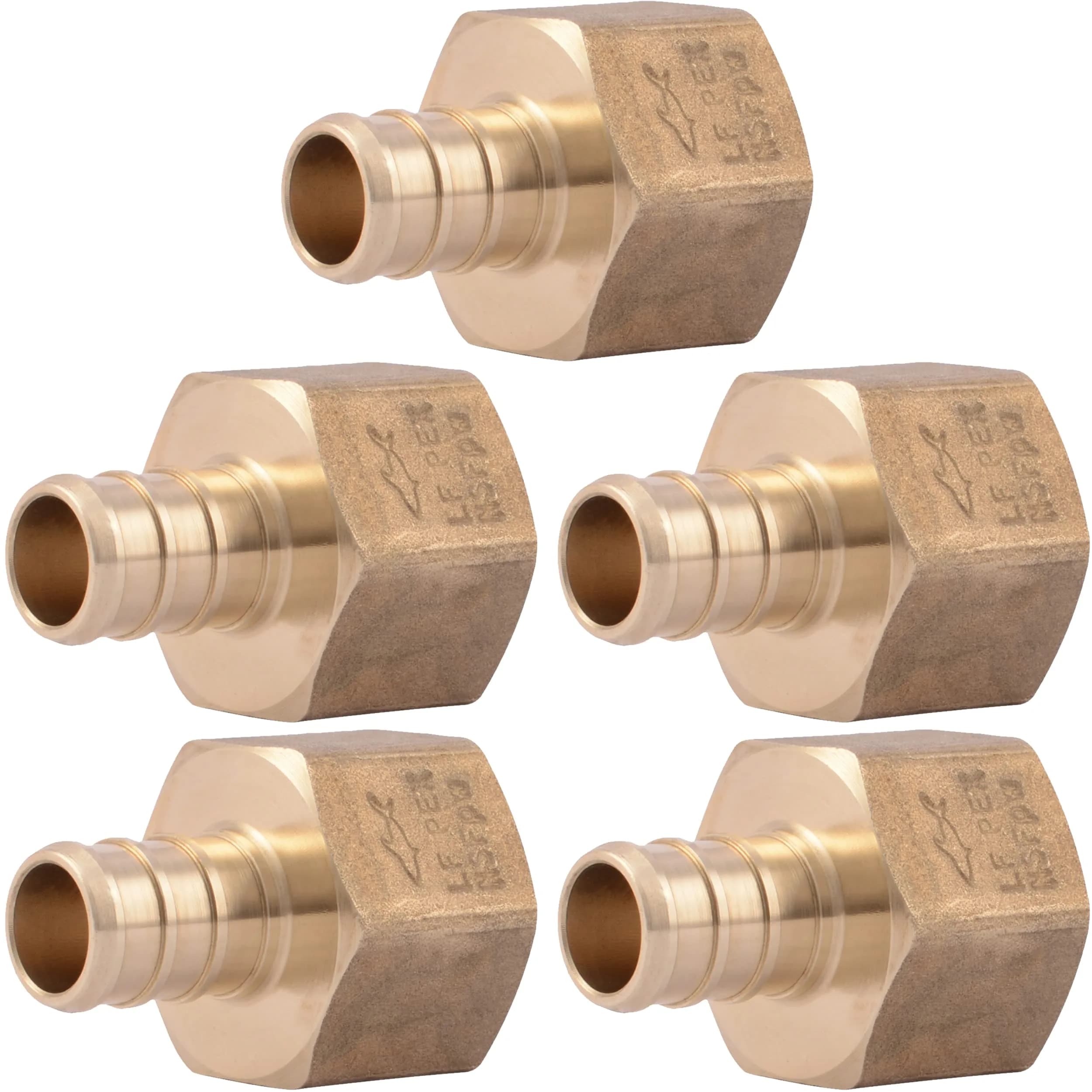 SharkBite 1/2 Inch PEX Crimp x 1/2 Inch FNPT Brass Adapter (5-Pack) | Plumbing Fitting for Potable Water & Hydronic Heating