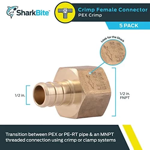 SharkBite 1/2 Inch PEX Crimp x 1/2 Inch FNPT Brass Adapter (5-Pack) | Plumbing Fitting for Potable Water & Hydronic Heating thumbnail 2