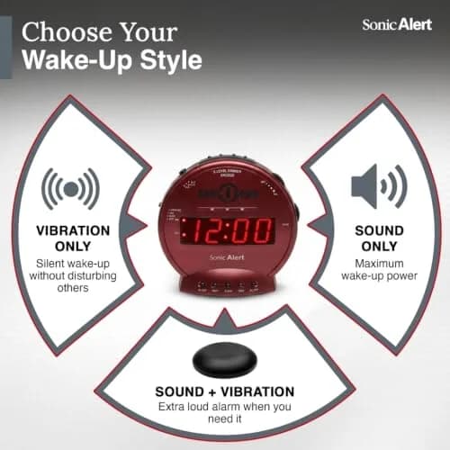 Sonic Alert Sonic Bomb Dual Alarm Clock with Bed Shaker, Red, Heavy Sleepers, Battery Backup | Wake with a Shake thumbnail 5