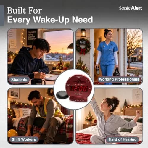 Sonic Alert Sonic Bomb Dual Alarm Clock with Bed Shaker, Red, Heavy Sleepers, Battery Backup | Wake with a Shake thumbnail 8