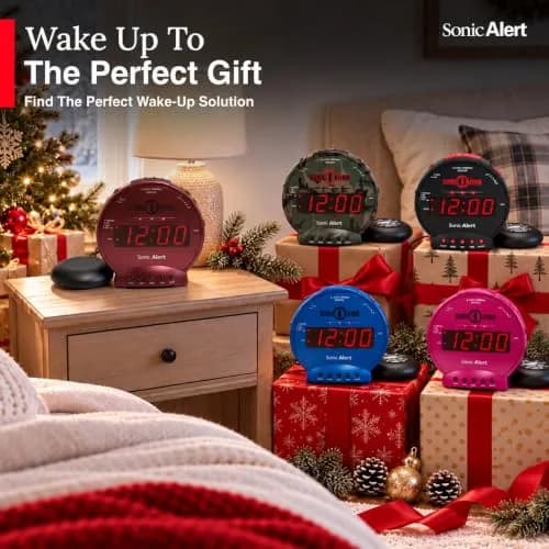 Sonic Alert Sonic Bomb Dual Alarm Clock with Bed Shaker, Red, Heavy Sleepers, Battery Backup | Wake with a Shake thumbnail 2