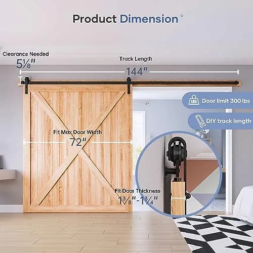 EaseLife 12 FT Sliding Barn Door Hardware Track Kit | Smooth & Quiet, Easy Install (12FT Track Kit for 72" Wide Single Door) thumbnail 6