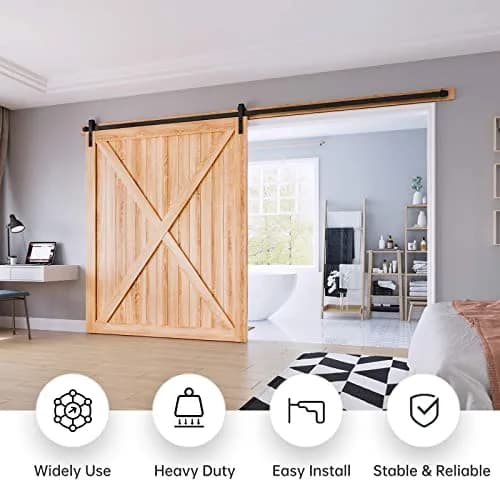 EaseLife 12 FT Sliding Barn Door Hardware Track Kit | Smooth & Quiet, Easy Install (12FT Track Kit for 72" Wide Single Door) thumbnail 2