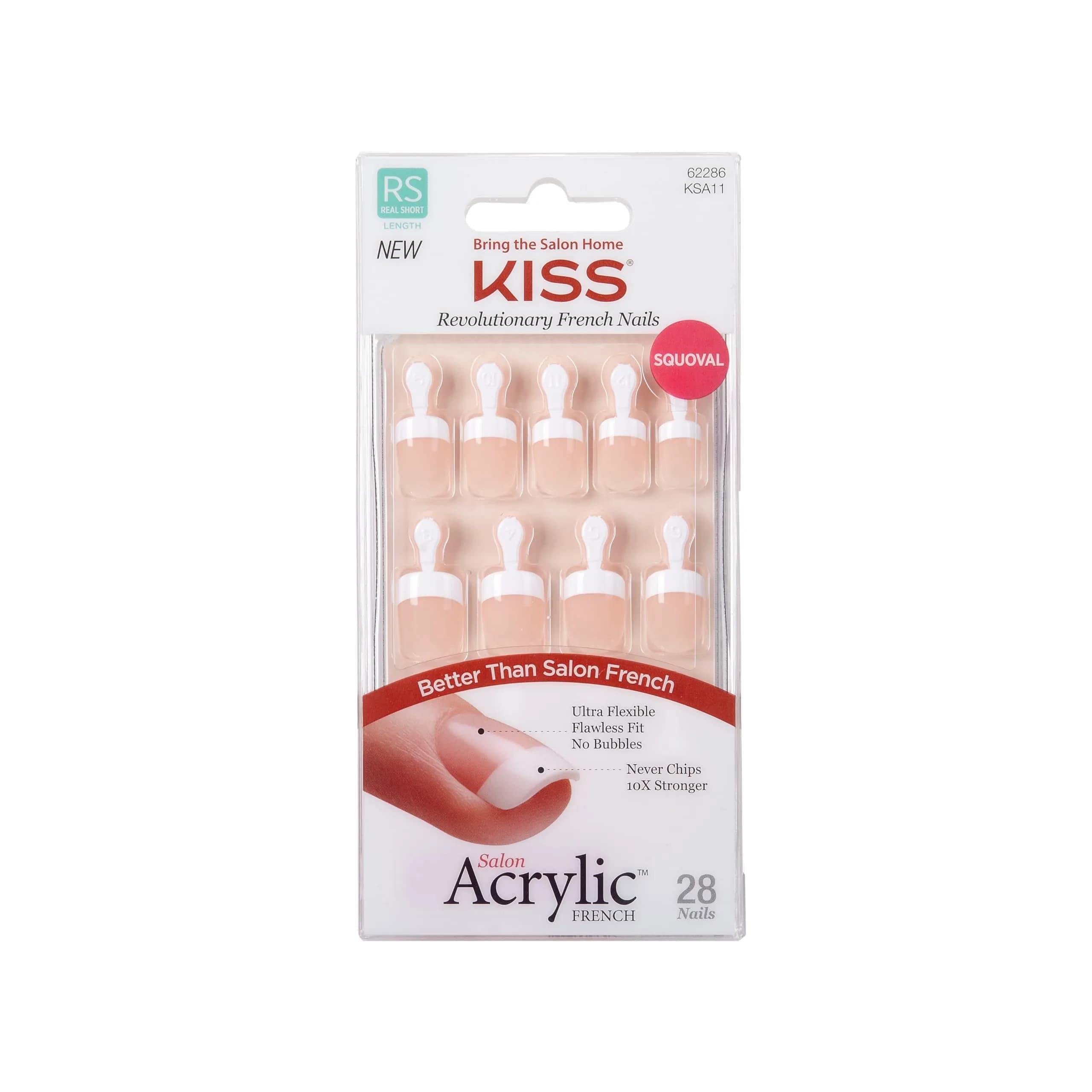 KISS Salon Acrylic Press-On Nails Power Play Pink Real Short Squoval Shape | 28 Nails, 2g Glue, File & Stick Included - main product image