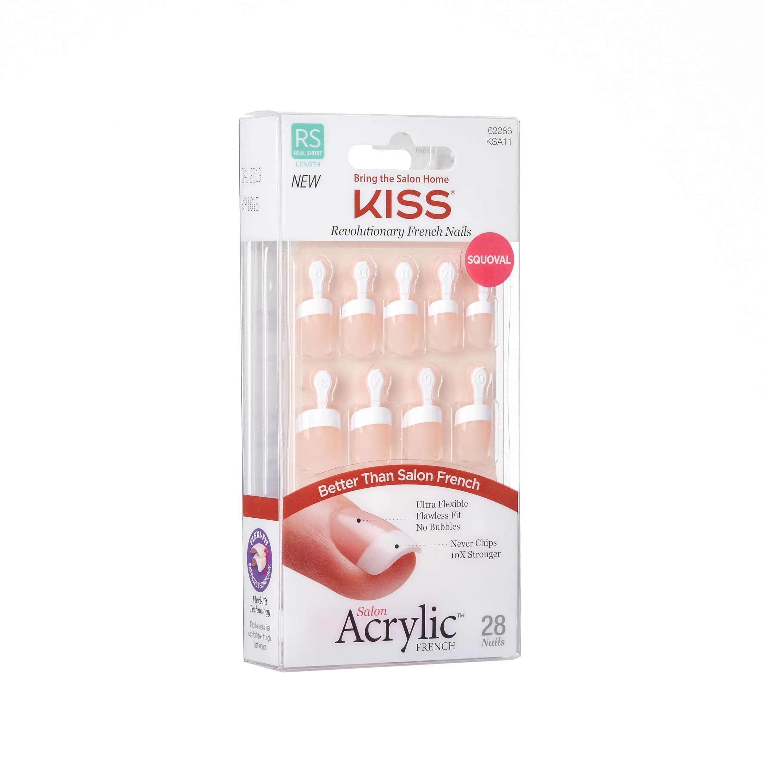 KISS Salon Acrylic Press-On Nails Power Play Pink Real Short Squoval Shape | 28 Nails, 2g Glue, File & Stick Included - view 2