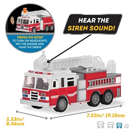 Driven by Battat Micro Fire Truck Toy with Lights & Sounds, Movable Parts, 21cm (8.27in) | ASTM-Tested for Kids 3+ thumbnail 3