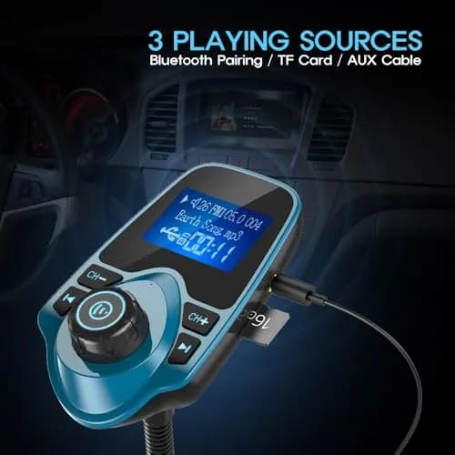 Nulaxy Bluetooth 5.0 Car Adapter FM Transmitter with 1.44" LCD Screen & USB Charger | 12V-24V Input thumbnail 5