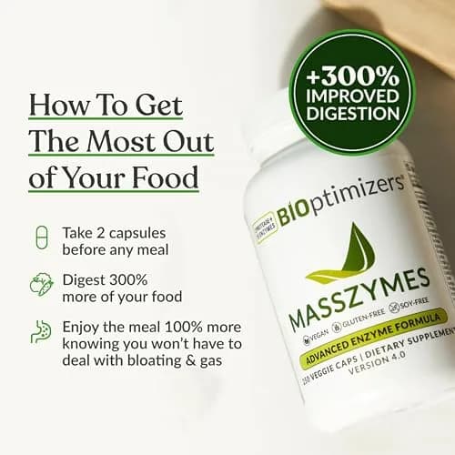BIOptimizers MassZymes Digestive Enzyme Supplement 250 Capsules | Supports Gut Health & Muscle Recovery thumbnail 5