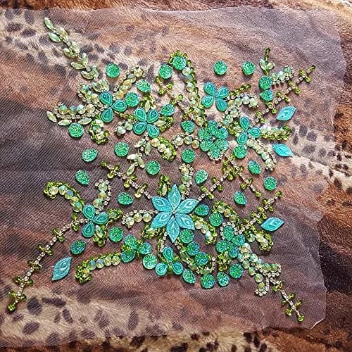 succi shan Green Fabric Appliqué Patch 10.6x12.2″ | Bright Sew-on Rhinestone Flower for Wedding Dresses thumbnail 5