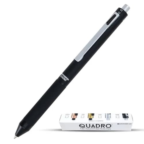 Monteverde USA Quadro 4-in-1 Multifunction Pen Black | Brass Barrel, Knurled Grip, 0.5mm Pencil & 3 Ballpoints — Black