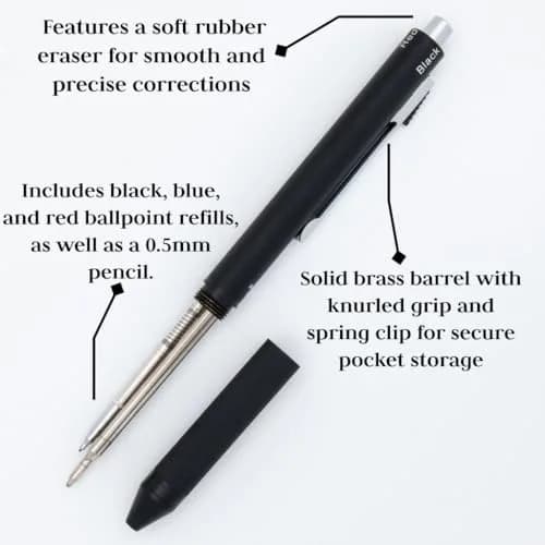 Monteverde USA Quadro 4-in-1 Multifunction Pen Black | Brass Barrel, Knurled Grip, 0.5mm Pencil & 3 Ballpoints thumbnail 4