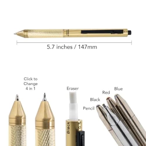 Monteverde USA Quadro 4-in-1 Multifunction Pen Black | Brass Barrel, Knurled Grip, 0.5mm Pencil & 3 Ballpoints thumbnail 5