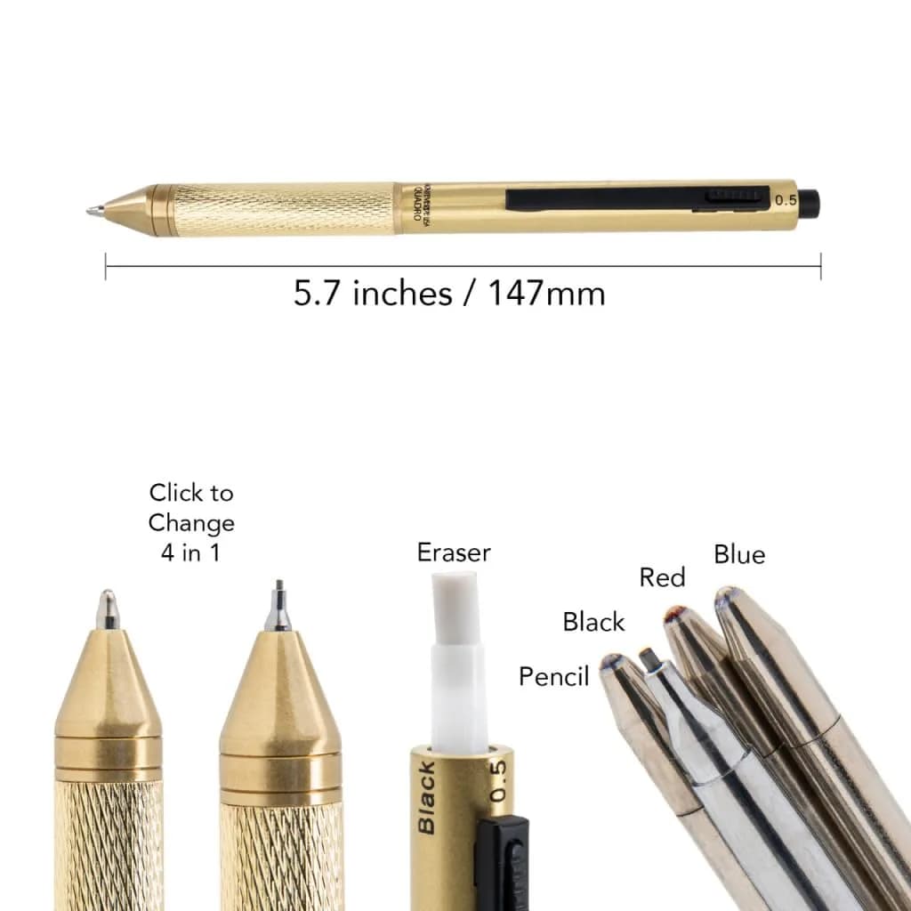 Monteverde USA Quadro 4-in-1 Multifunction Pen Black | Brass Barrel, Knurled Grip, 0.5mm Pencil & 3 Ballpoints - view 5